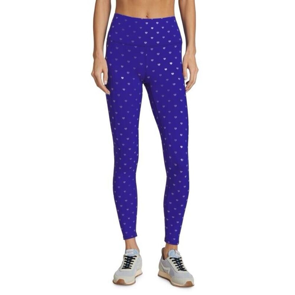 Terez Purple Foil Hearts Uplift Ankle Leggings Small Yoga Gym Workout NEW a9